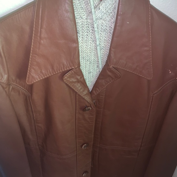 Medium light brown unisex leather jacket. - Picture 3 of 3